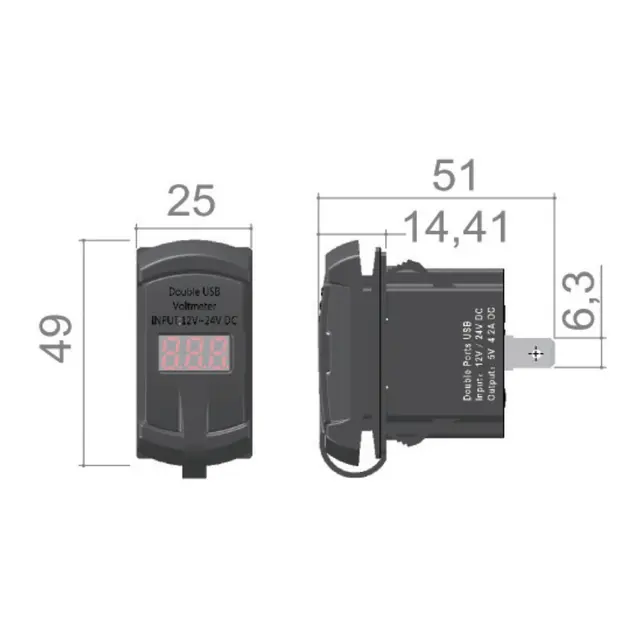 OSCULATI Dobbel USB-port og Voltmeter USB A+C - 3Amp - 12 og 24V 