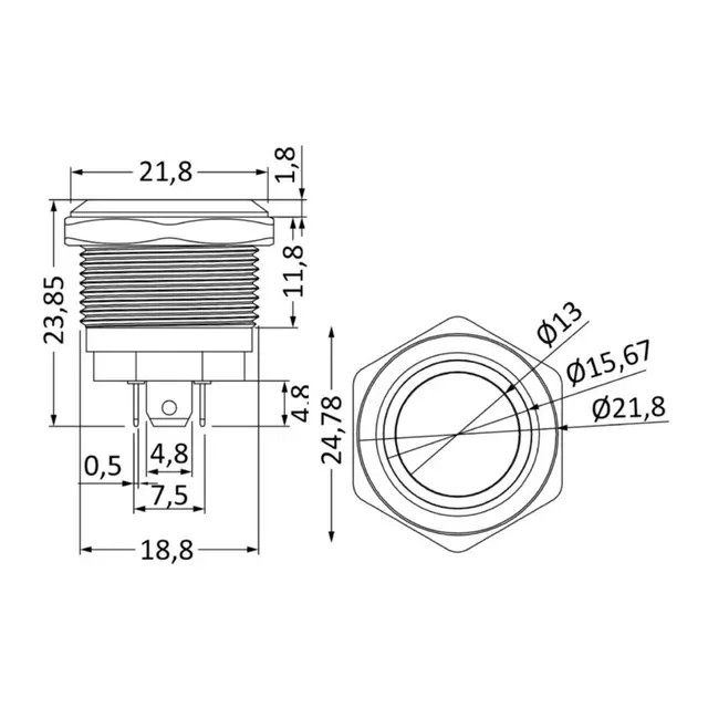 OSCULATI Flat brytere i syrefast stål ON-Off - 12/24V - Rød LED 