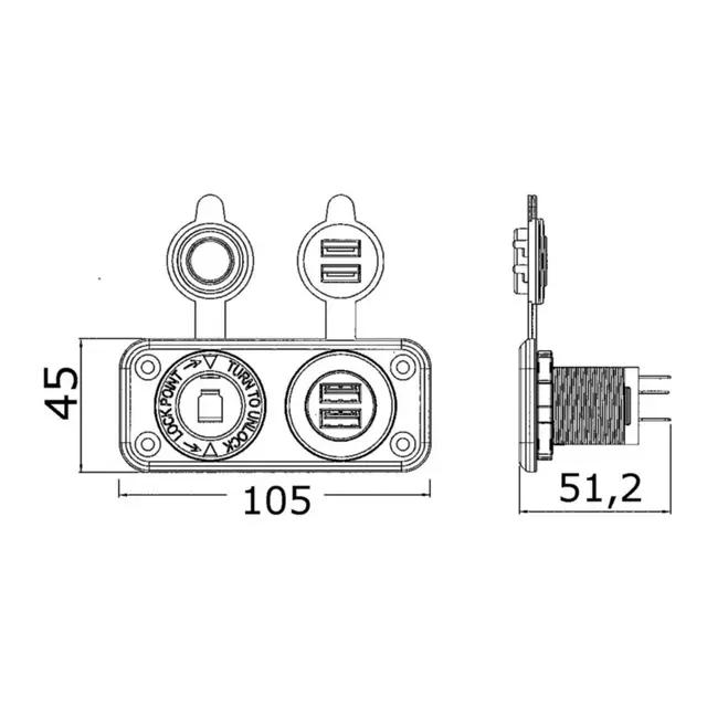 OSCULATI Lighter og USB-uttak Utenpåliggende - 2,4amp 