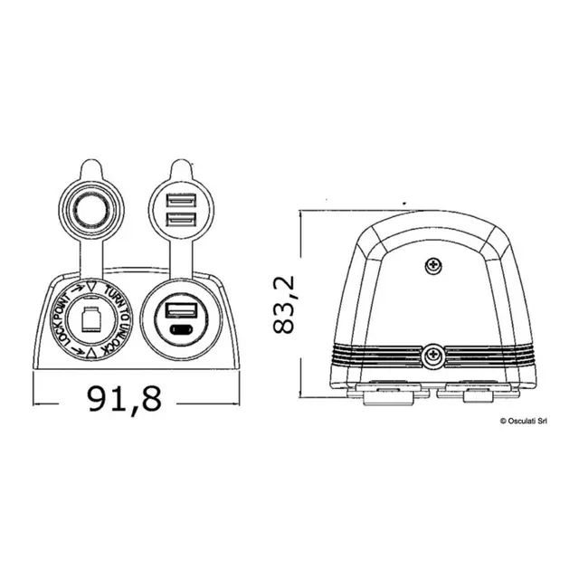 OSCULATI Lighter og USB-uttak Utenpåliggende - 2,4amp 