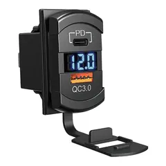 OSCULATI Dobbel USB-port og Voltmeter USB A+C - 3Amp - 12 og 24V