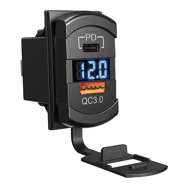 OSCULATI Dobbel USB-port og Voltmeter USB A+C - 3Amp - 12 og 24V 