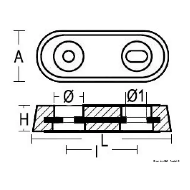 OSCULATI Anode for trimplan og ror Vetus-type - 10x4cm - 0,3kg 