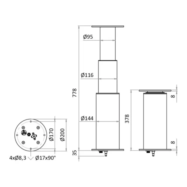 OSCULATI Dudge 77 - El. bordsøyle - 12V 3 trinn - Aluminium - 378 til 778 mm 