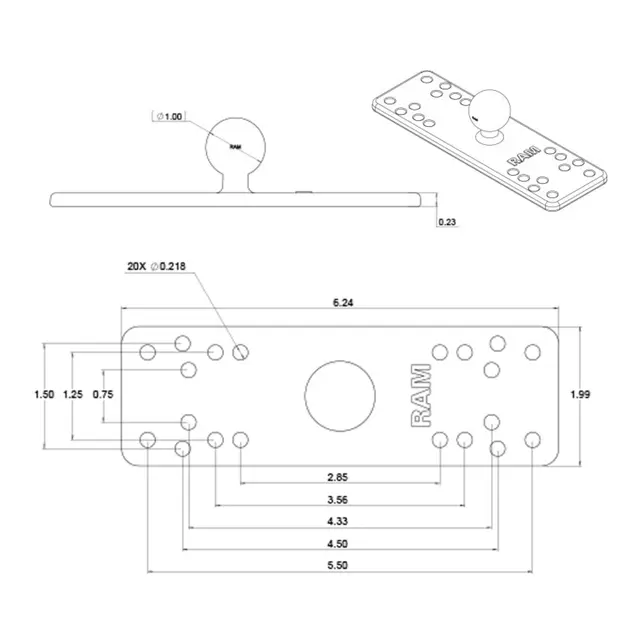 RAM Brakett: for elektronikk - holder B-Kule - 16 x 6 cm universal plate 