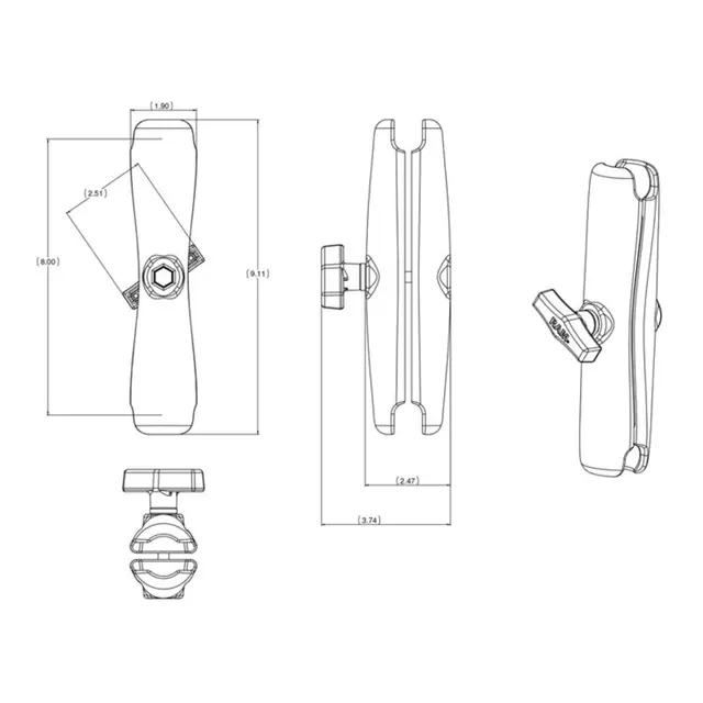 RAM MOUNTS Arm lang -203,2mm For C sokkel 