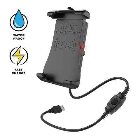 RAM MOUNTS Quick-Grip mobilholder Vanntett - 15w tr&#229;dl&#248;s ladning - USB