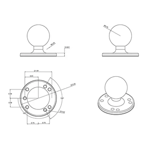 RAM MOUNTS Brakettdel: Rund base C-kule - Ø: 63,5 mm 