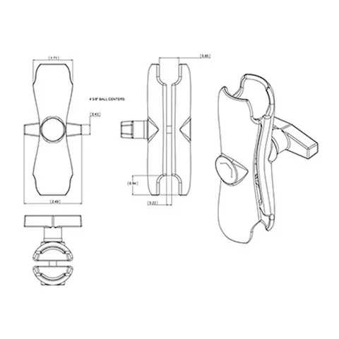 RAM MOUNTS Brakettdel: Arm medium for C-sokkel - 144,5 mm 