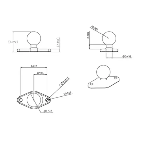 RAM Brakettdel: Base Rombe 62 x 33,4 mm B-kule 