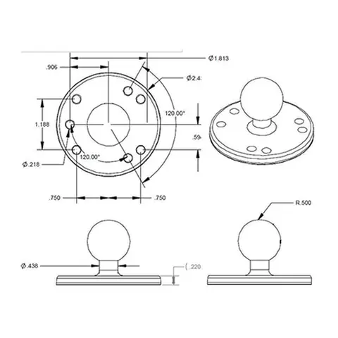 RAM Brakettdel: Base Rund Ø63,5 mm B-kule 