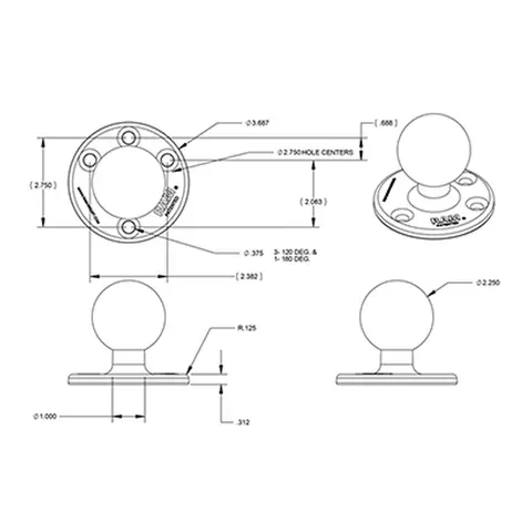 RAM Brakettdel: Base Rund Ø93,5 mm D kule 