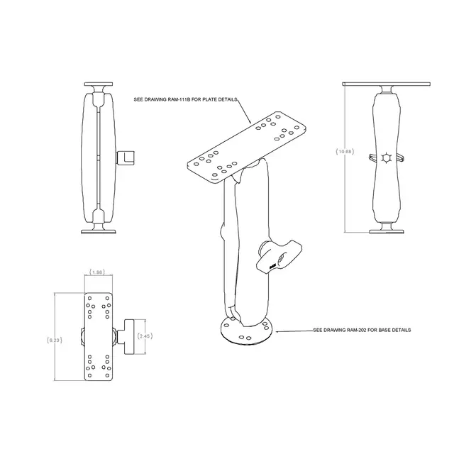 RAM Brakett Universal Elektronikk holder Large arm, 9" og oppover 