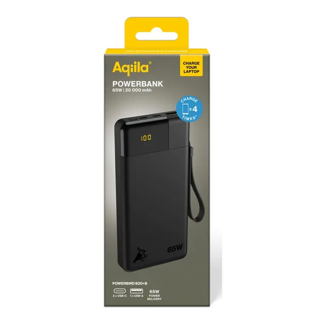 AQIILA Powerbird B20b+ 20000mAh 65W Powerbank for mobile & laptop - Black 