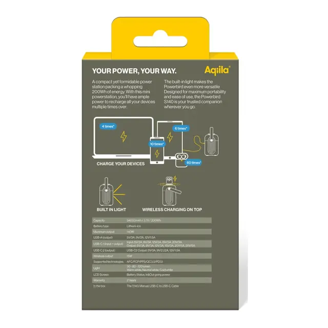 AQIILA Powerbird S140 - 54000 mAh Powerbank - MagSafe - USB C / A 