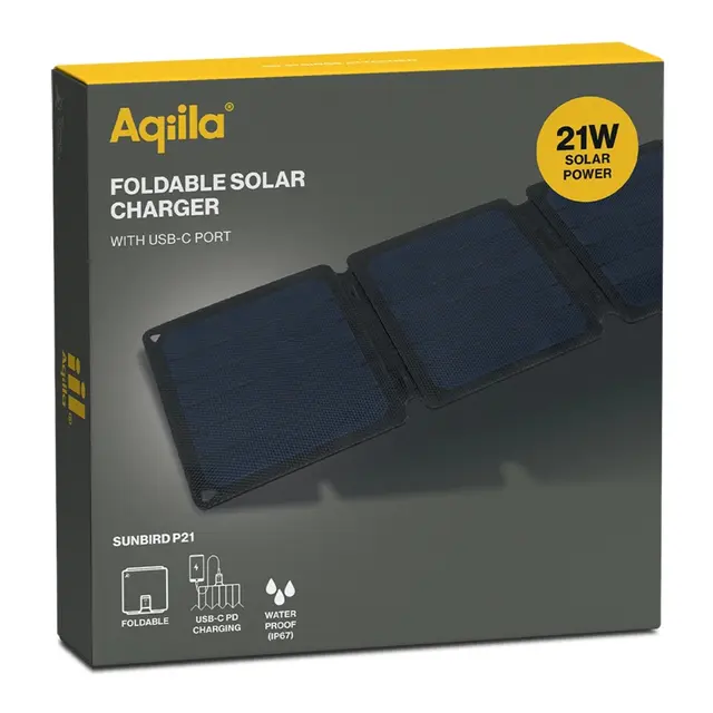 AQIILA Sunbird solcellepanel P21 Kompakt solcellepanel - 21W -USB C 