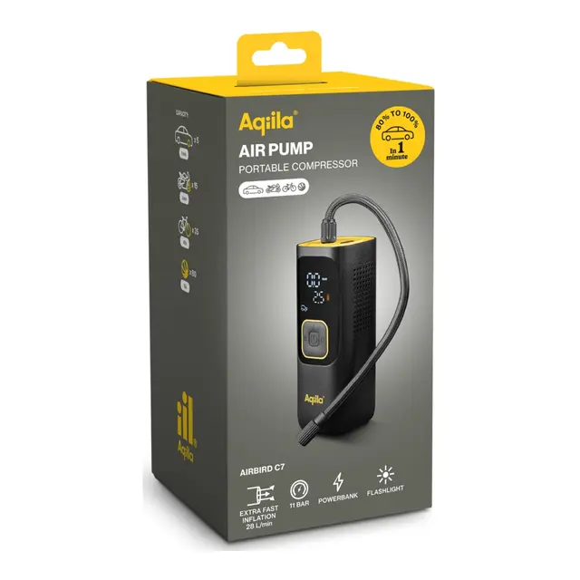 AQIILA Airbird C7 luftkompressor Oppladbar luftkompressor og powerbank 