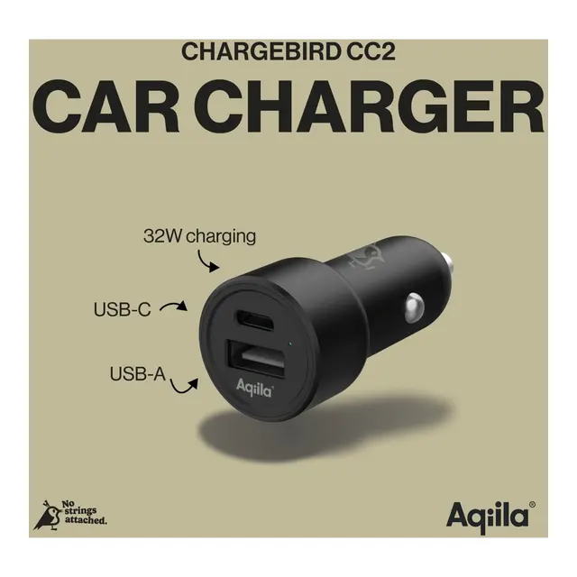AQIILA Chargebird CC2 USB-C og USB-A 12V sokkel strøm uttak plugg 