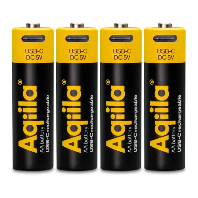 AQIILA Oppladbare AA Batteri, 4-pack Usb-c, Lithium, 1.5V/2000mAh 