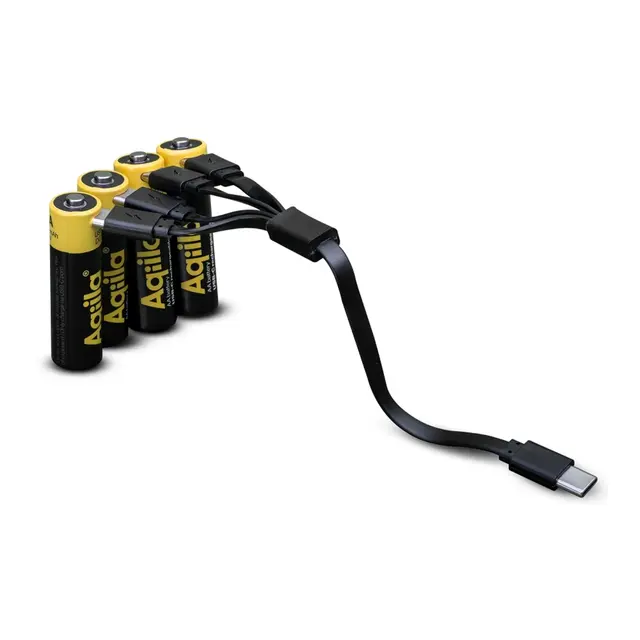 AQIILA Oppladbare AA Batteri, 4-pack Usb-c, Lithium, 1.5V/2000mAh 