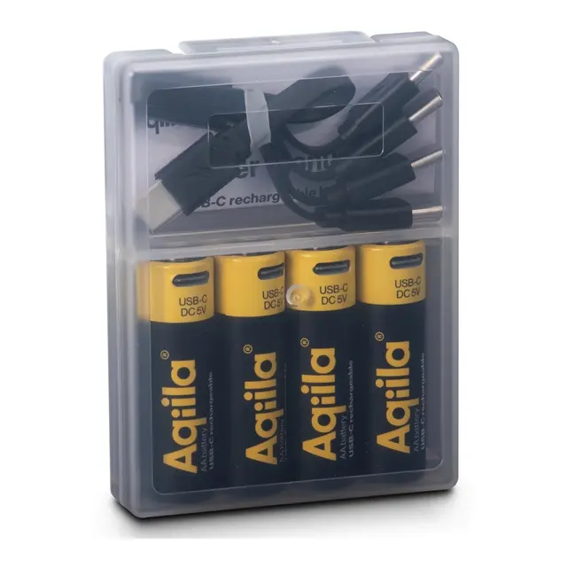 AQIILA Oppladbare AA Batteri, 4-pack Usb-c, Lithium, 1.5V/2000mAh 