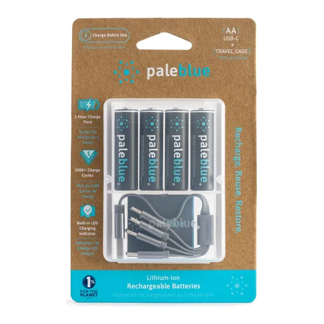 Pale Blue Li-Ion Oppladbare AA Batteri 4-pack AA - 4x1 lades med USB-C 