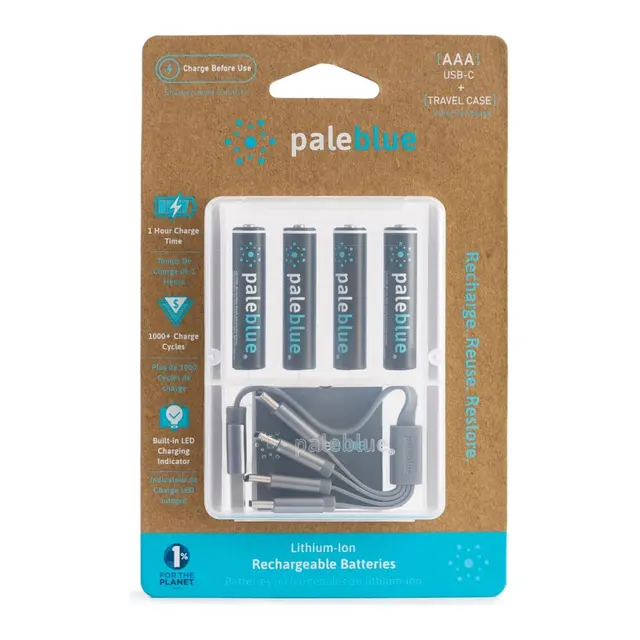 Pale Blue Li-Ion Oppladbare AAA Batteri 4-pack AAA - 4x1 lades med USB-C 