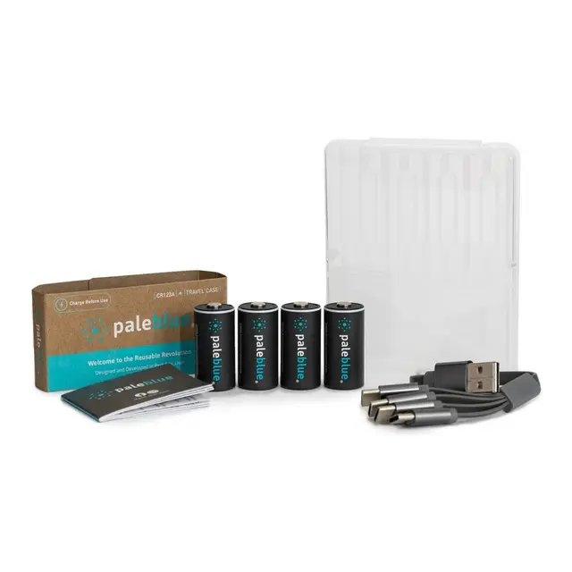 Pale Blue Li-Ion Oppladbare CR123 4-pack batteri - 4x1 lades med USB-C 