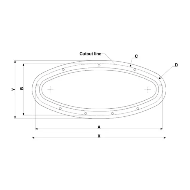 RUTGERSON Ventilrist Elipse, 450x195 mm Skrogtykkelse 8-70mm - for motorrom 