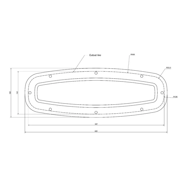 RUTGERSON Portlight buet rektangulær 405x140x20 mm - åpningsbar - sort 