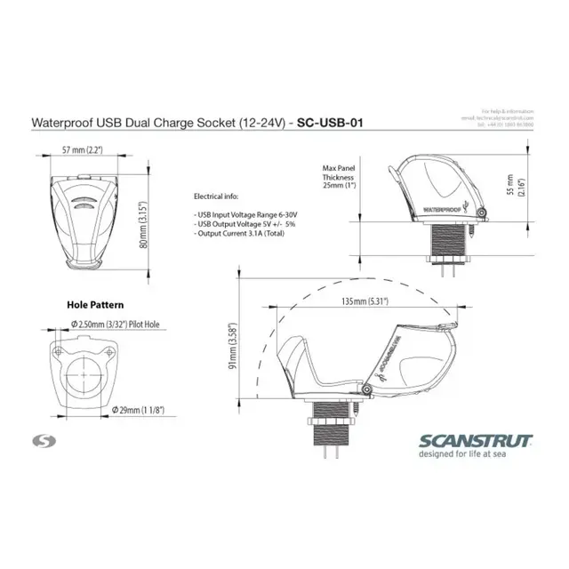 SCANSTRUT Sprutsikker IPX4 USB Lader Dobbelt USB-uttak - 12/24V 