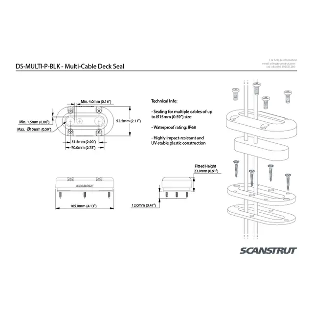 SCANSTRUT DS-MULTI  Kabelgjennomføring Sort, kabel opp til 15mm 