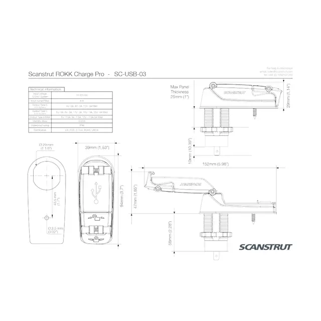 SCANSTRUT ROKK Charge Pro - USB Lader USB-A og USB-C - 12/24V 