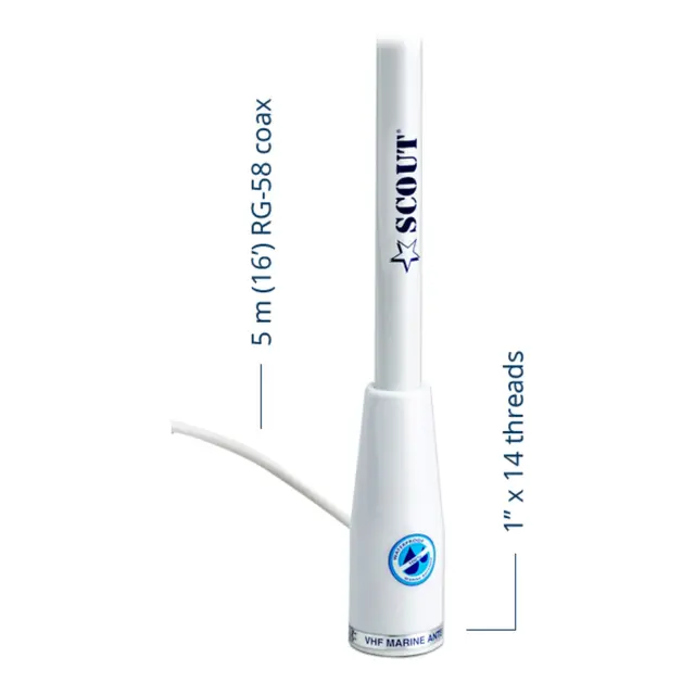 SCOUT KS-21 – 3 dB VHF-fiberglassantenne 1,0 m lengde 5 meter kabel og plugg 