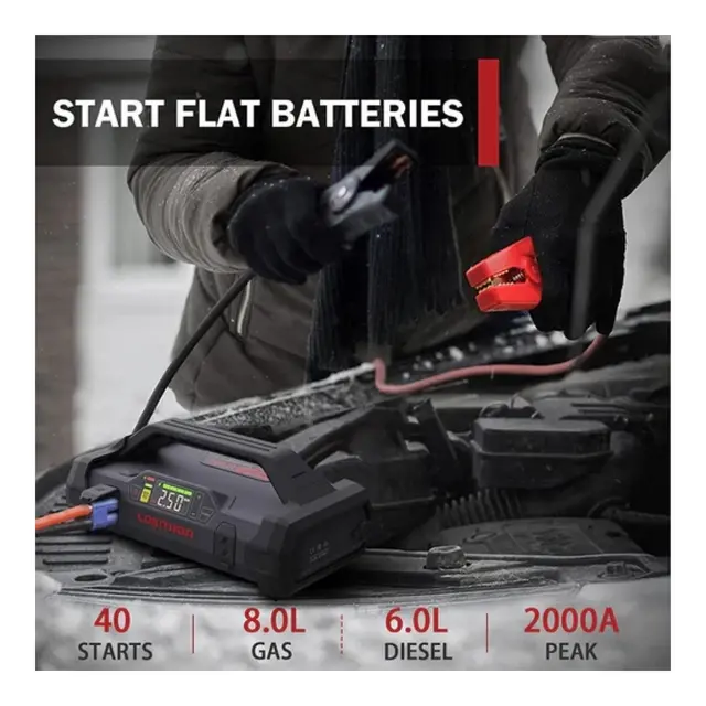 LOKITHOR Startbooster JA301 - 2000A m/ Luftkompressor, Powerbank & Lommelykt 
