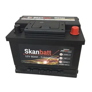 SKANBATT Fritidsbatteri 12V 60ah 480cca (242x175x190/190mm) +h&#248;yre