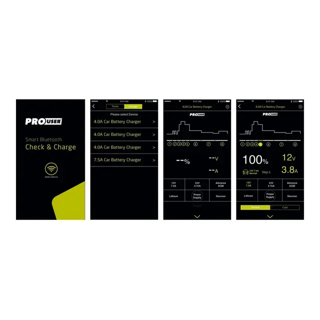 PROUSER Batterilader 12V - 4A m/ bluetooth 