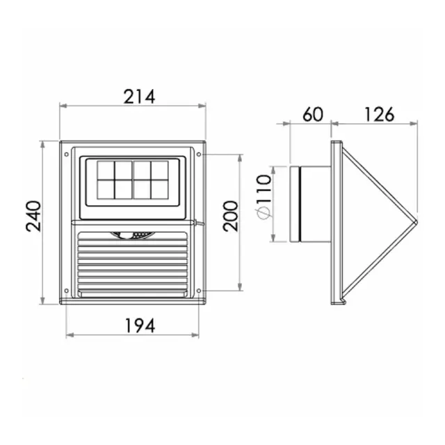 WATTSTUNDE Solcelleventilator Veggmodell Sort - 21 x 24 x 19 cm 