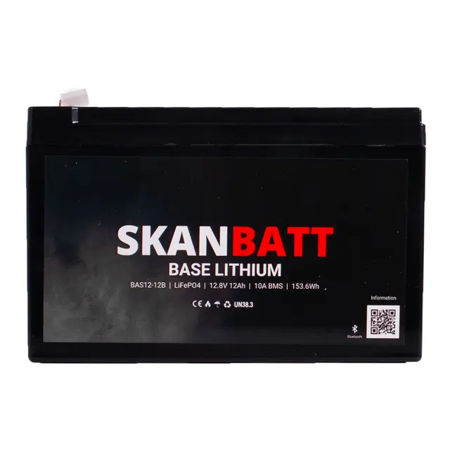 SKANBATT Base Lithium - 12V 12Ah 10A BMS m/Bluetooth - 3 Års garanti 