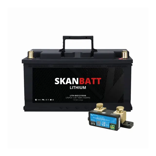 SKANBATT Lithium Batteri 12V 150ah 150a BMS (352x174x190mm) - Med Bluetooth 