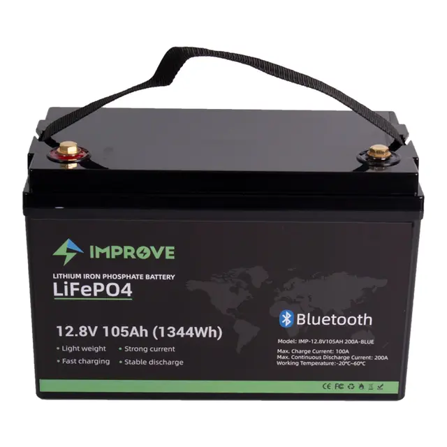 IMPROVE Lithium Batteri 12V 105Ah BMS 200A - Bluetooth - LiFePO4 