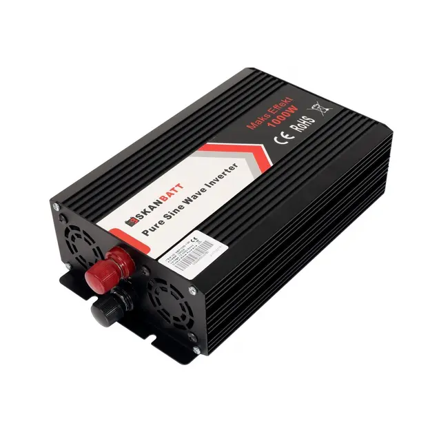 SKANBATT Inverter 12V 1000W (2000W) Ren Sinus - m/ trådløs Fjernkontroll 