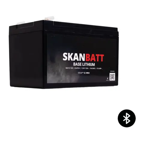 SKANBATT Base Lithium - 12V 12Ah 10A BMS m/Bluetooth - 3 Års garanti