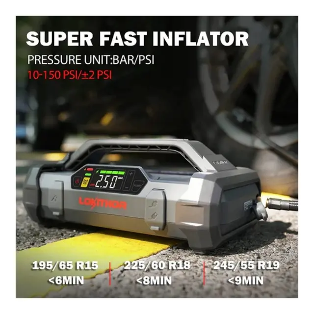 LOKITHOR Startbooster JA301 - 2000A m/ Luftkompressor, Powerbank & Lommelykt 