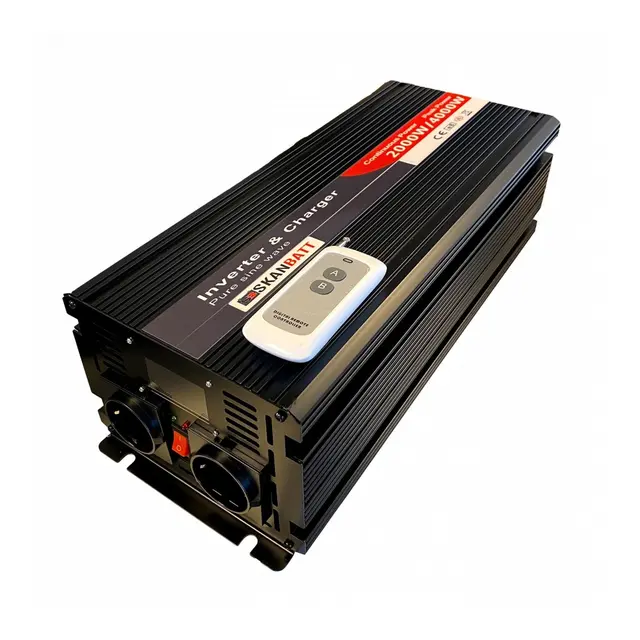 SKANBATT Inverter 12V 2000w Ren Sinus Nettprioritering, trådløs fjernkontroll 