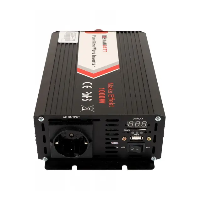 SKANBATT Inverter 12V 1000W (2000W) Ren Sinus - m/ trådløs Fjernkontroll 