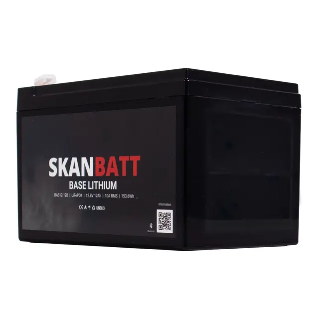 SKANBATT Base Lithium - 12V 12Ah 10A BMS m/Bluetooth - 3 Års garanti 