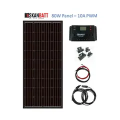 SKANBATT Solcellepanel Pakke Rammepanel 80W -&#160;775x670x30mm - 10A PWM regulator