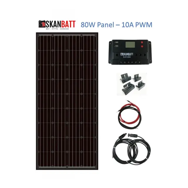 SKANBATT Solcellepanel Pakke Rammepanel 80W - 775x670x30mm - 10A PWM regulator 