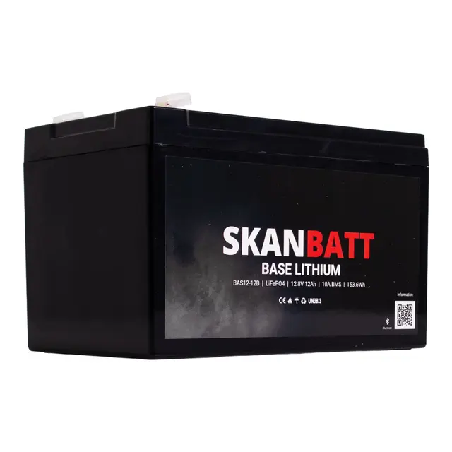 SKANBATT Base Lithium - 12V 12Ah 10A BMS m/Bluetooth - 3 Års garanti 